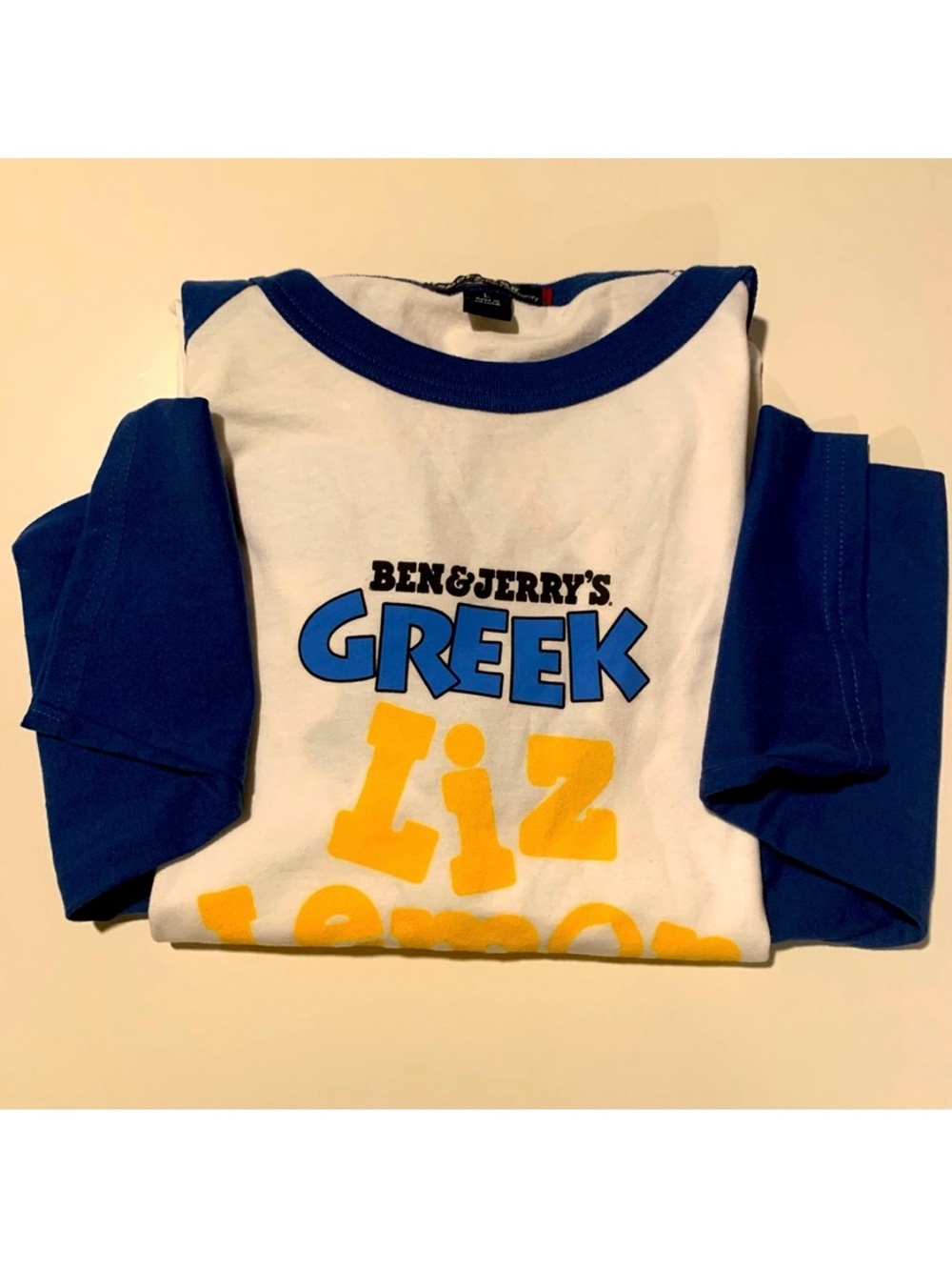 Ben & Jerry’s Liz Lemon Greek Frozen Yogurt Baseball Tee Blue Yellow